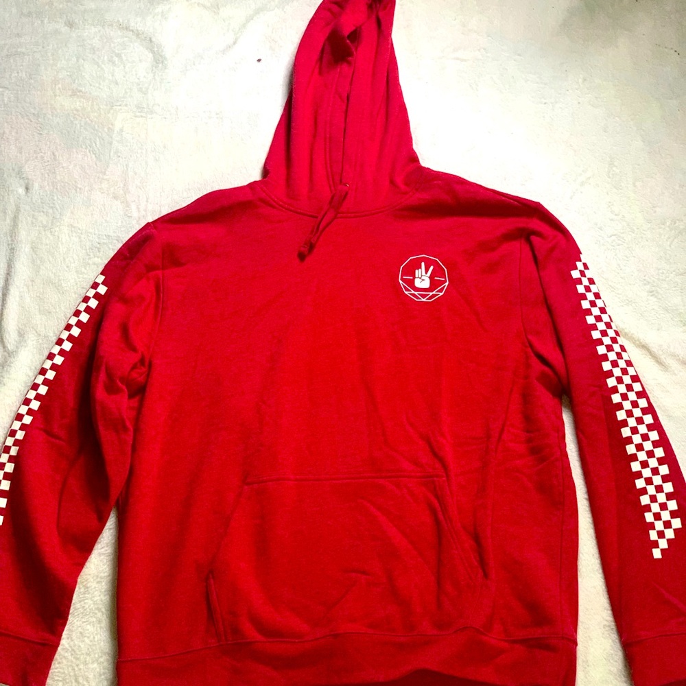 Red peace sign checkered long sleeve hoodie XL